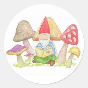 Sticker Rond Gnome avec l'autocollant de champignons