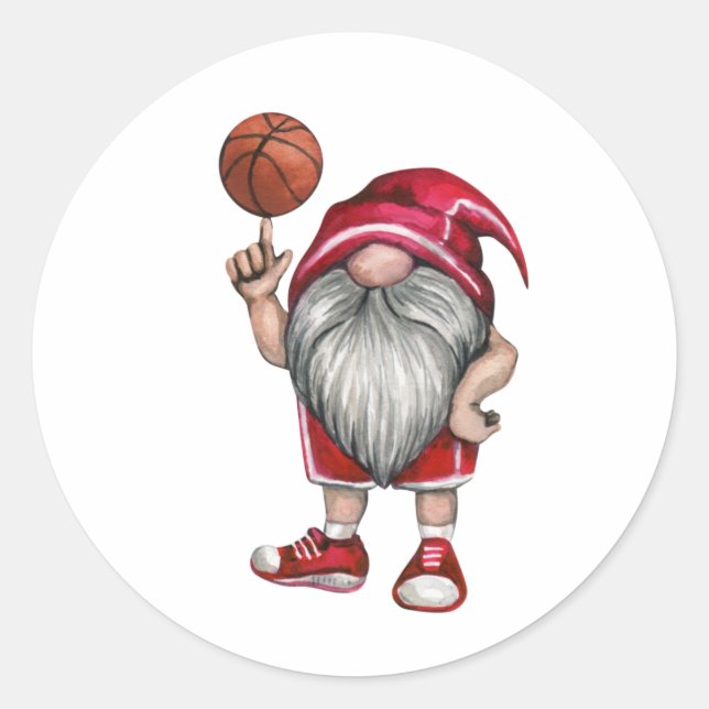 Sticker Rond Gnome Basketball Thème Anniversaire Fête Classique (Devant)