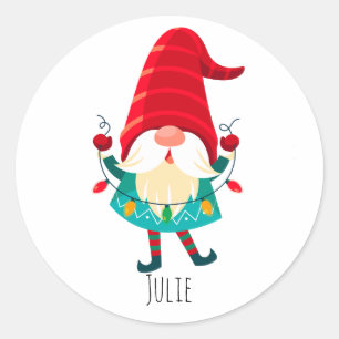 Sticker Rond Gnome de Noël avec lumières de Noël