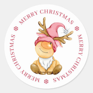 Sticker Rond Gnome de Noël personnalisé rennes mignon