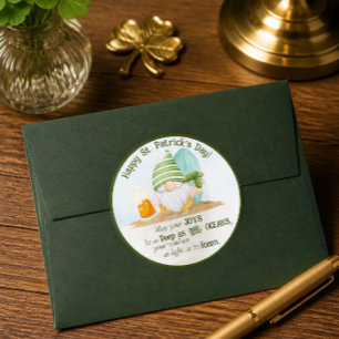 Sticker Rond Gnome de plage St Patrick's Day