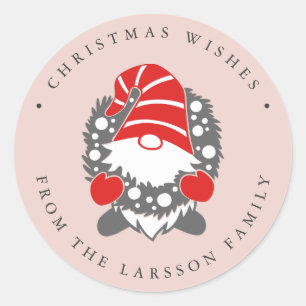 Sticker Rond Gnome drôle avec Garland Pink Festive