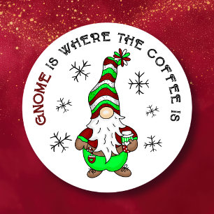 Sticker Rond Gnome est l'endroit où se trouve le café   Noël mi