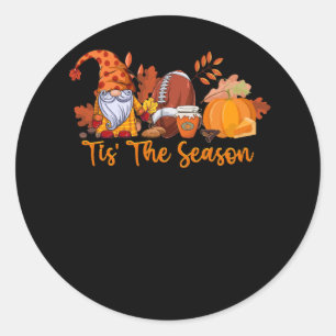 Sticker Rond Gnome Tis' The Season Football Season Autumn Thank