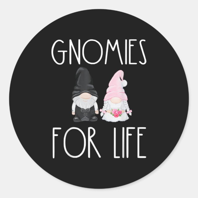 Sticker Rond Gnomes For Life Drôle Mariage Gnome Bride Groom M (Devant)