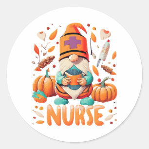 Sticker Rond Gnomes Infirmière de Thanksgiving Fall Scruter