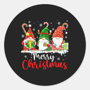 Sticker Rond Gnomes Joyeux Noël Lumière Famille Gnome