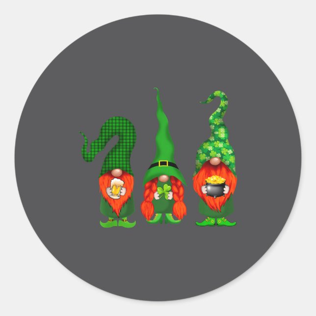 Sticker Rond Gnomes Leprechaun St Patricks Day Beer Clover Iri- (Devant)
