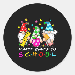 Sticker Rond Gnomes Mignons Heureux de Retour à l'École Enseign