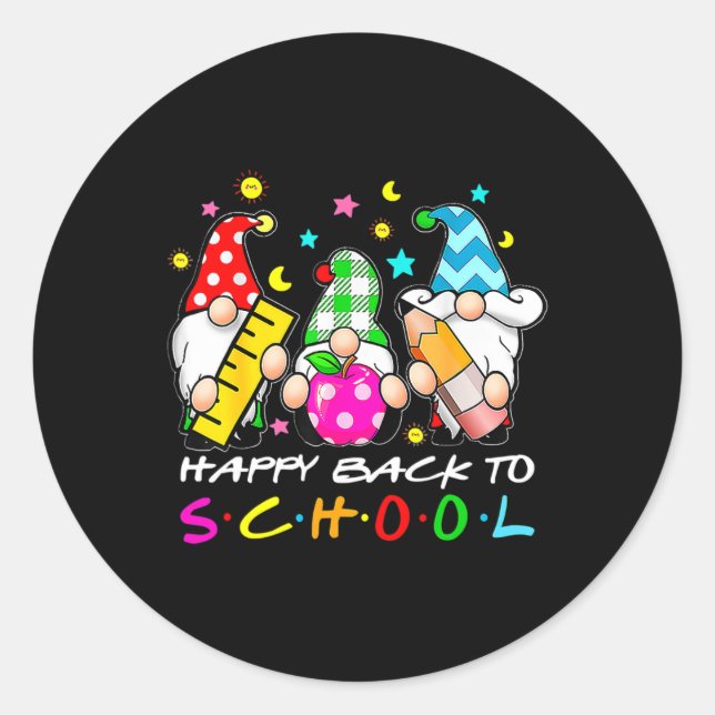 Sticker Rond Gnomes mignons Heureux Retour À L'École Enseignant (Devant)