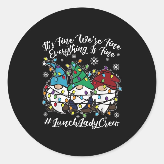 Sticker Rond Gnomes mignons Tout Est Bon Déjeuner De Noël (Devant)