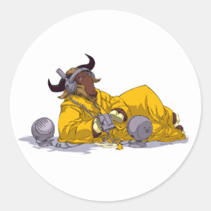 Sticker Rond GNOU écoutant l'autocollant de logiciel gratuit d