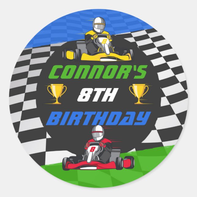 Sticker Rond Go Kart Racing Car Anniversaire (Devant)