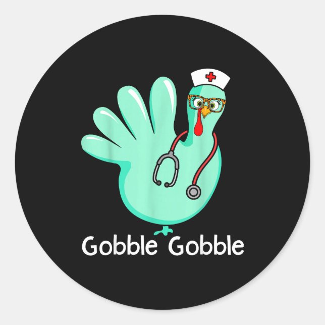 Sticker Rond Gobble Gobble Funny Turkey Glove Thanksgiving Nurs (Devant)