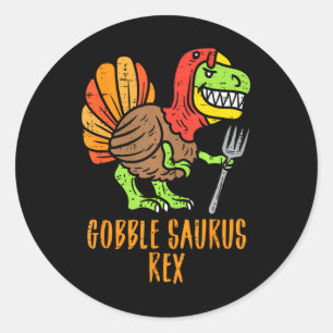 Sticker Rond Gobble Saurus Rex Dino Turquie Thankgiving