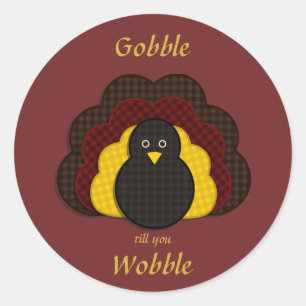 Sticker Rond Gobble Till You Wobble ! Dinde Joyeuse Bourgogne