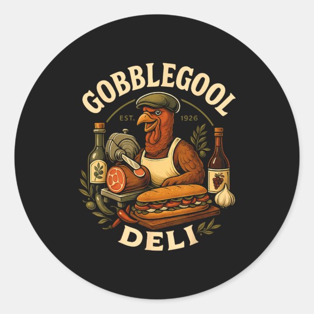 Sticker Rond Gobbol Turkey Thanksgiving Italian Turkey Chef  (Devant)
