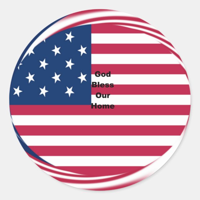 Sticker Rond God Bless Our Home : USA Flag Swirl Art (Devant)