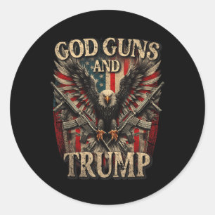 Sticker Rond God Guns Et Trump 2e Amendement Flag Eagle