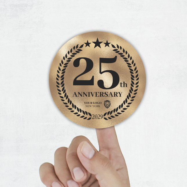 Sticker Rond Gold 25th Anniversary Business Logo Commemorative (Gold 25th Anniversary Business Logo Commemorative Classic Round Sticker
)
