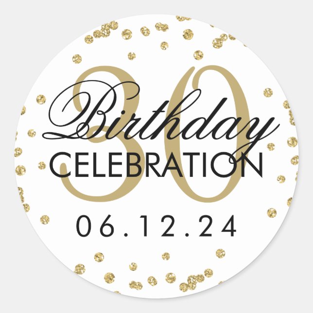 Sticker Rond Gold 30e anniversaire Faux Parties scintillant Con (Devant)