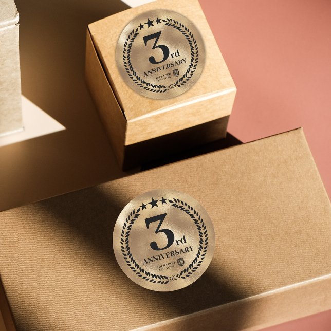 Sticker Rond Gold 3e anniversaire de l'entreprise logo commémor (Gold 3rd Anniversary Business Logo Commemorative Classic Round Sticker
)