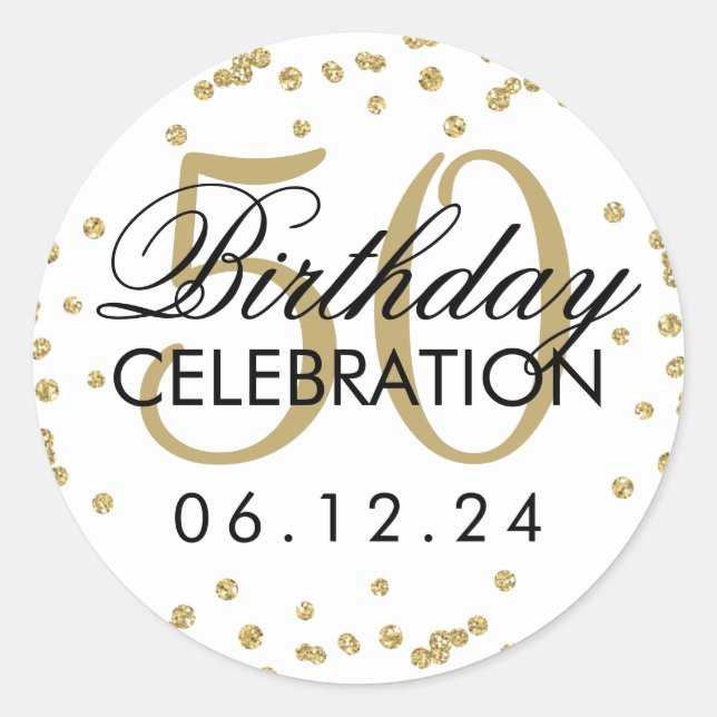 Sticker Rond Gold 50e anniversaire Faux Parties scintillant Con (Devant)