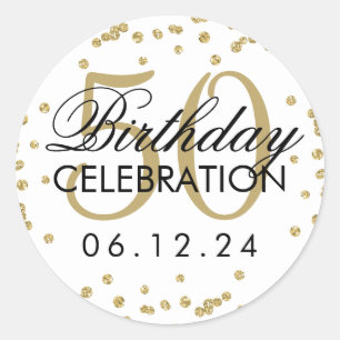 Sticker Rond Gold 50e anniversaire Faux Parties scintillant Con