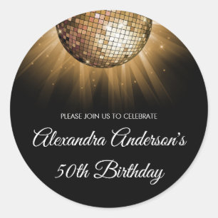 Sticker Rond Gold 50th Birthday Party Gold Disco Ball