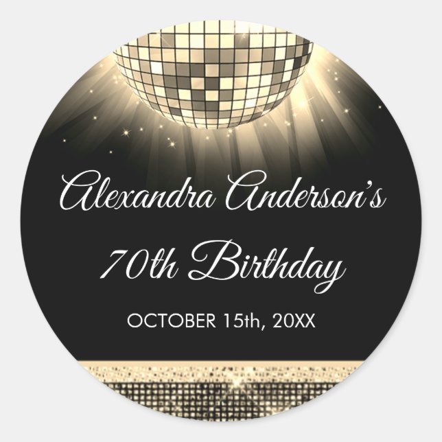 Sticker Rond Gold 70th Birthday Party 70's Disco Ball (Devant)