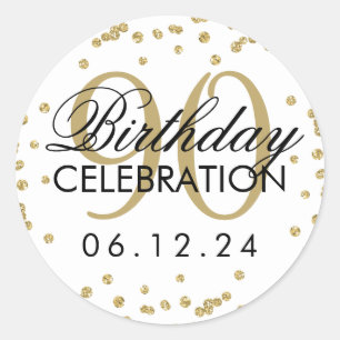 Sticker Rond Gold 90e anniversaire Parties scintillant Confetti