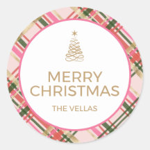 Gold and pink Christmas plaid