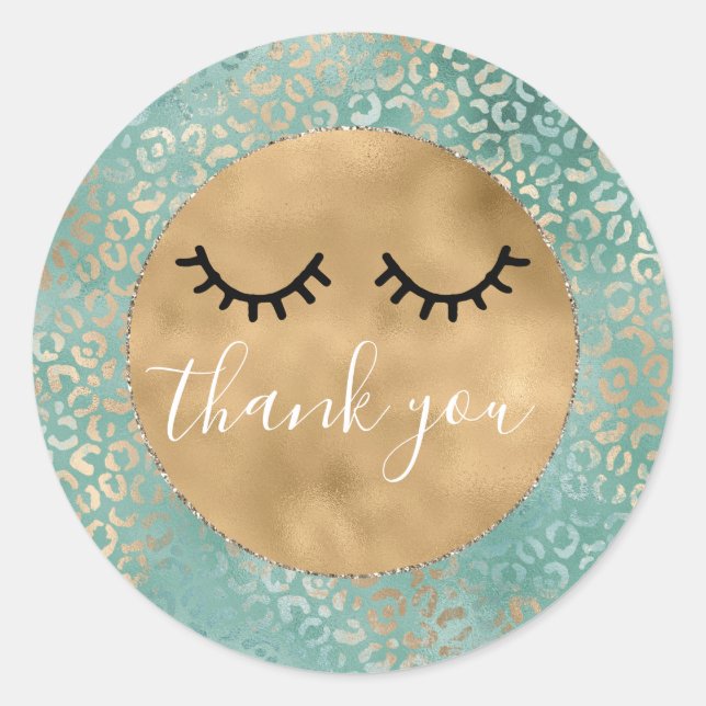 Sticker Rond Gold Aqua Turquoise Turquoise Empreinte de léopard (Devant)