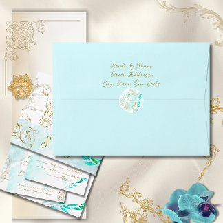 Sticker Rond Gold Baroque Turquoise Élégant Mariage Vintage