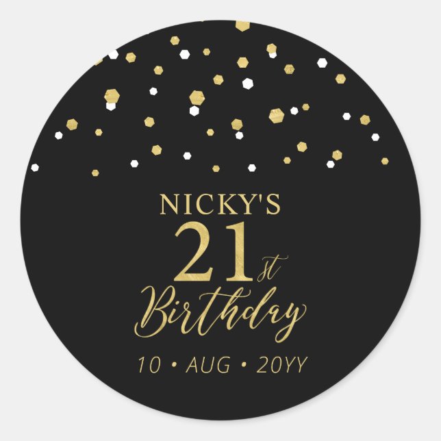 Sticker Rond Gold & Black 21e anniversaire Favor Merci (Devant)