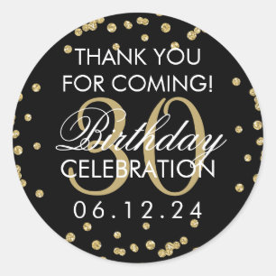 Sticker Rond Gold Black 30e anniversaire Merci Confetti