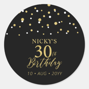 Sticker Rond Gold & Black 30th Birthday Favor Merci