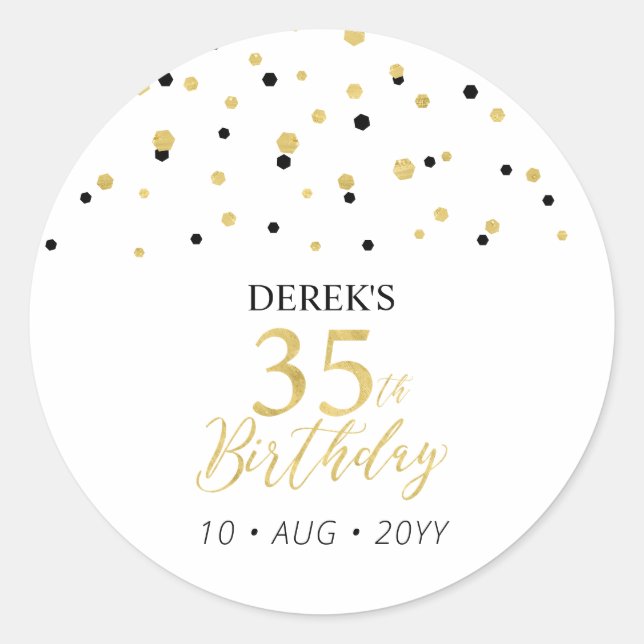 Sticker Rond Gold & Black 35e anniversaire Favor Merci (Devant)