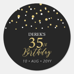 Sticker Rond Gold & Black 35e anniversaire Favor Merci