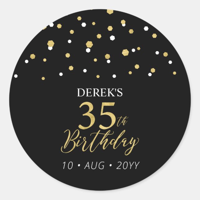 Sticker Rond Gold & Black 35e anniversaire Favor Merci (Devant)