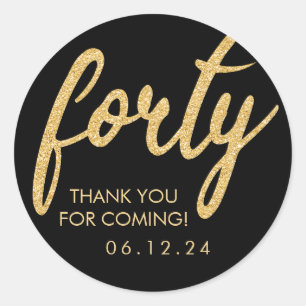 Sticker Rond Gold Black 40 Birthday Merci Parties scintillant Q