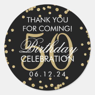 Sticker Rond Gold Black 50 Anniversaire Merci Parties scintilla