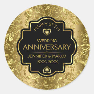 Sticker Rond Gold & Black 50e anniversaire Mariage Classic Rou
