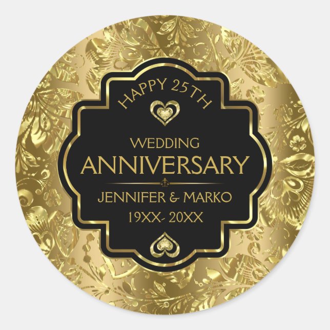 Sticker Rond Gold & Black 50e anniversaire Mariage Classic Rou (Devant)
