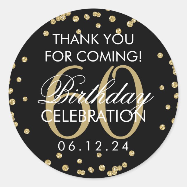 Sticker Rond Gold Black 60e anniversaire Merci Confetti (Devant)
