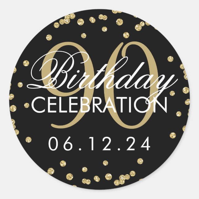 Sticker Rond Gold Black 90e anniversaire Parties scintillant Co (Devant)