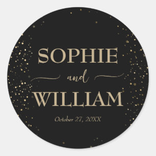 Sticker Rond Gold & Black Beau Mariage élégant