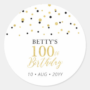 Sticker Rond Gold & Black Confetti 100e fête d'anniversaire Fav