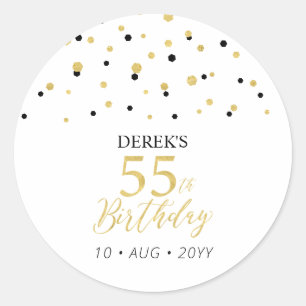 Sticker Rond Gold & Black Confetti 55e Anniversaire Fête Faveur
