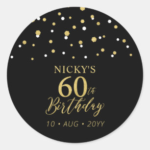 Sticker Rond Gold & Black Confetti 60e Anniversaire Fête Faveur